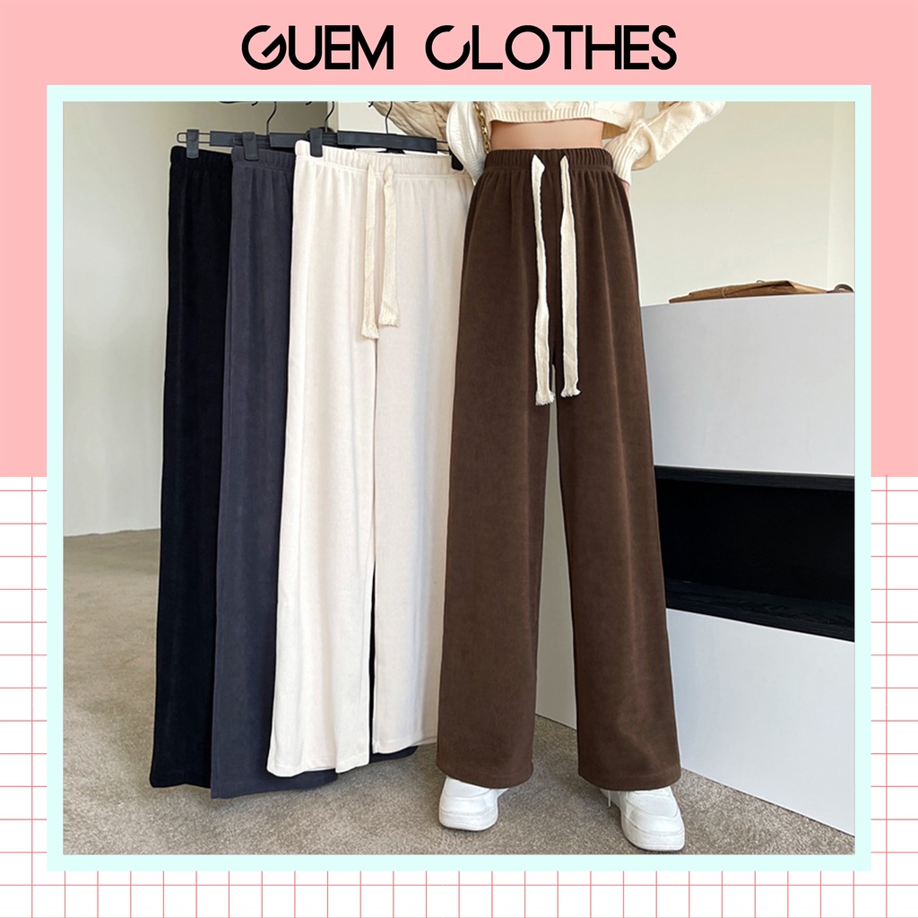 Quần nhung tăm ống rộng dây rút bản to hàng Quảng Châu L1 thời trang nữ - GUEM Clothes