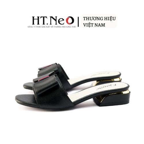 Sandal đế bệt HT.NEO Da mềm mại,, đính khuy nơ bắt mắt, thiết kế siêu HOT 2022 SDN121