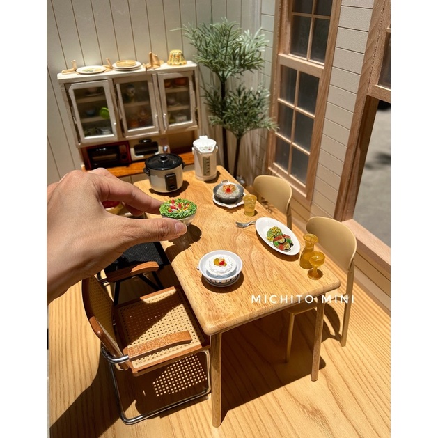 Mô hình Bàn ăn chữ nhật Gỗ Tỷ lệ 1/6 Mini cho nhà búp bê