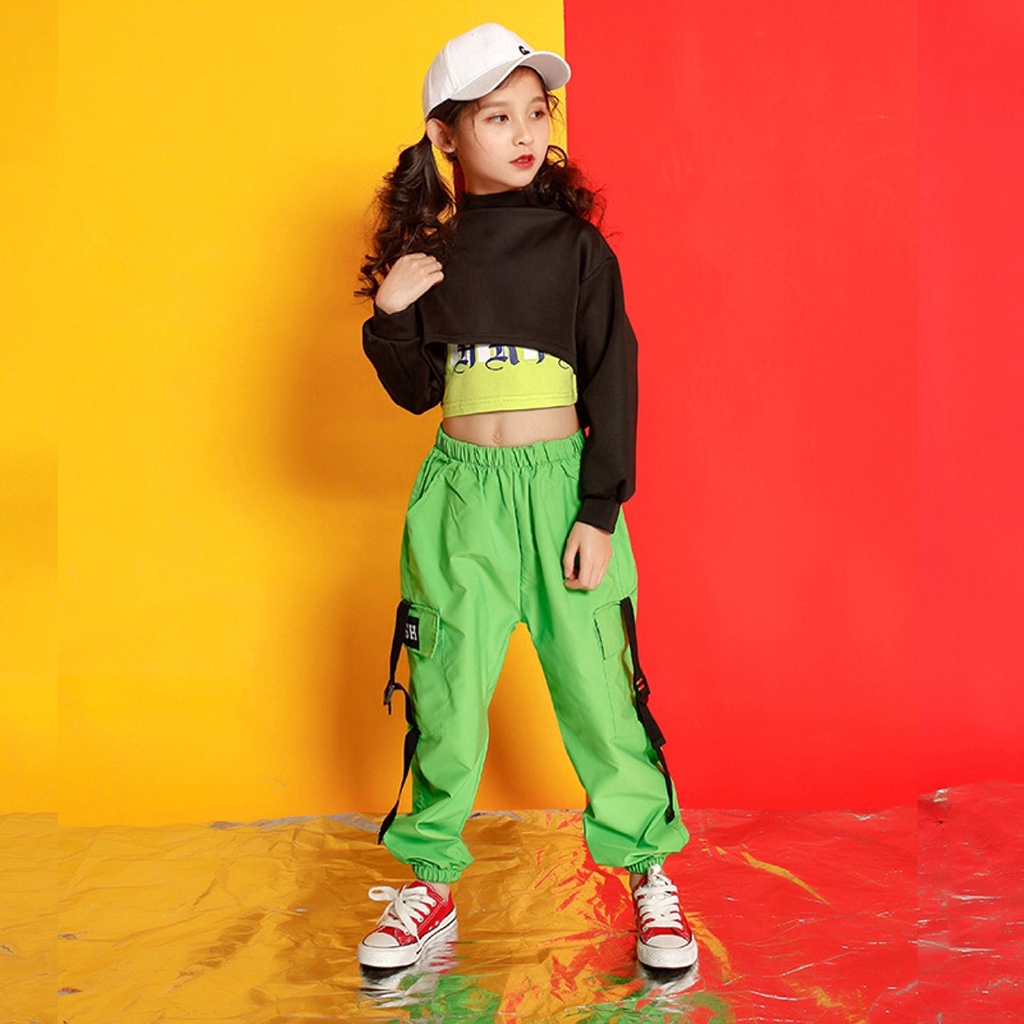 Set áo croptop + áo ba lỗ + quần jogger phong cách Hip hop thời trang dạo phố cho bé gái