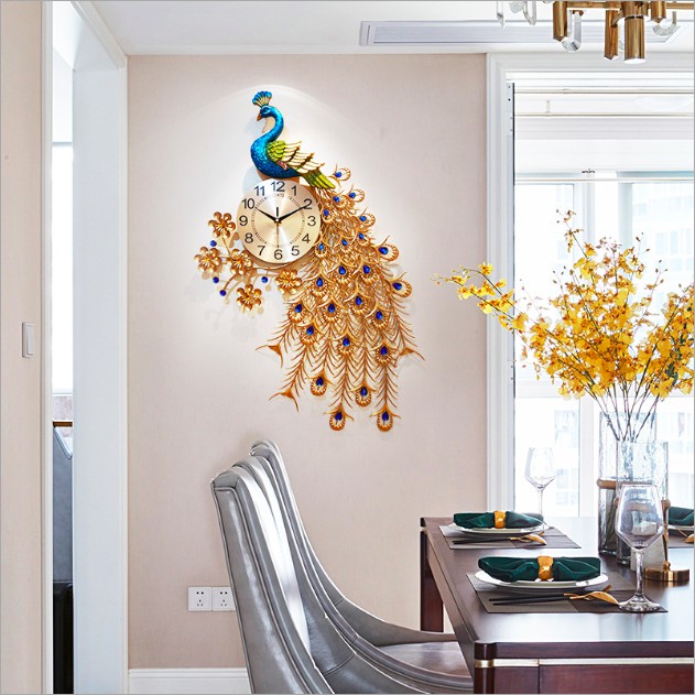 Đồng hồ treo tường trang trí con chim công khổng tước KD688 chất liệu thép sơn tĩnh điện 3 lớp không gỉ