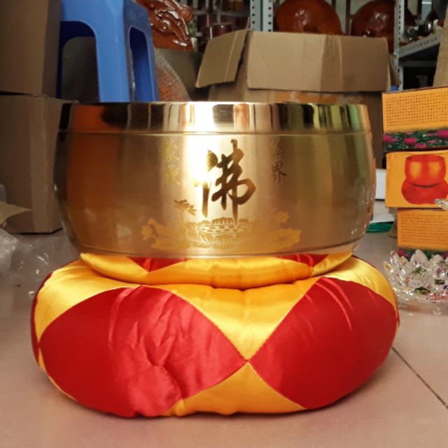 Chuông mõ chuông đồng mõ gỗ long mão 7inh Đài Loan đk 18cm đủ đế dùi đồ thờ cúng