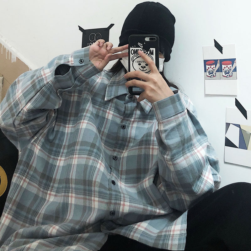 Áo Sơ Mi Tay Dài Dáng Rộng Sọc Ca Rô Thời Trang Hàn Quốc 2289A Cho Nam Nữ