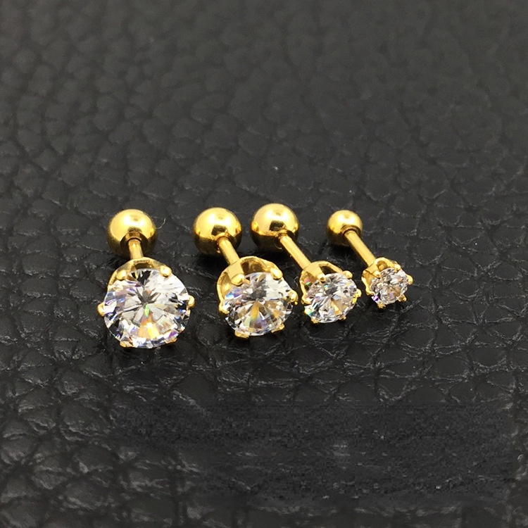 Khuyên Tai Thép Titan Đính Đá Zircon Thời Trang