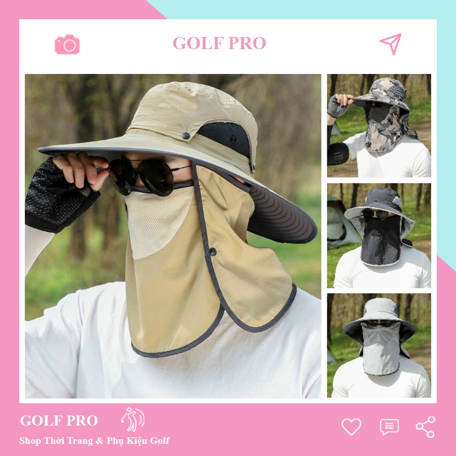 Mũ chống nắng golf nam nữ thoáng khí có dây điều chỉnh kèm khẩu trang GOLF PRO MN005