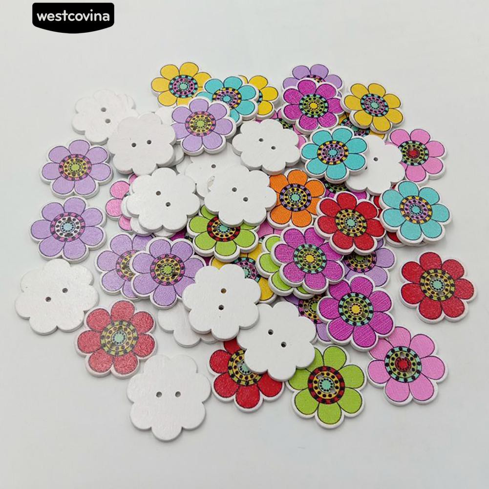 Set 100 Cúc Gỗ 2 Lỗ Hình Hoa Hướng Dương Xinh Xắn Dùng Để Trang Trí Đồ Thủ Công