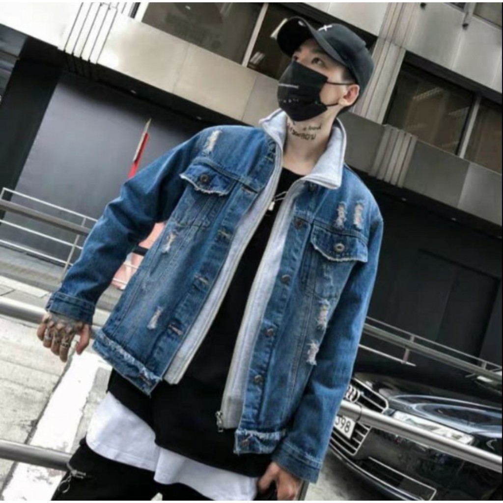 [Vip] Áo khoác jeans nam nữ xanh xám cao cấp form rộng hàng shop Vspeak-Righ MC Chiwawa shop giá rẻ