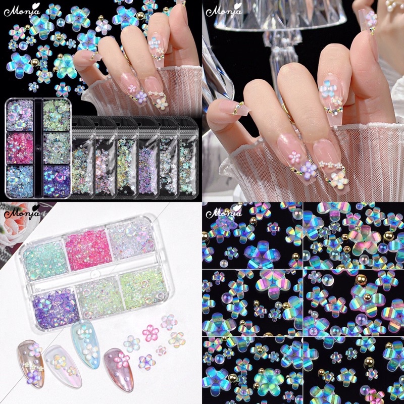 Cham hoa nhí đính móng khay 6 ngăn siêu đẹp mix màu