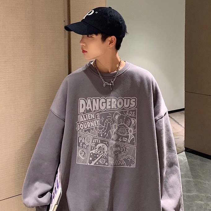 Áo sweater cổ tròn dáng rộng phong cách Harajuku Hong Kong thời trang mới