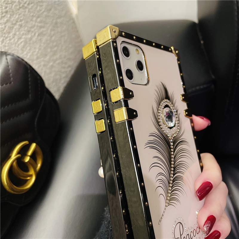 Thời Trang Ốp Điện Thoại Hình Vuông Đính Kim Cương Giả Cho iphone 14 13 12 pro max 11 pro max xs xr 6 6s 8 7plus