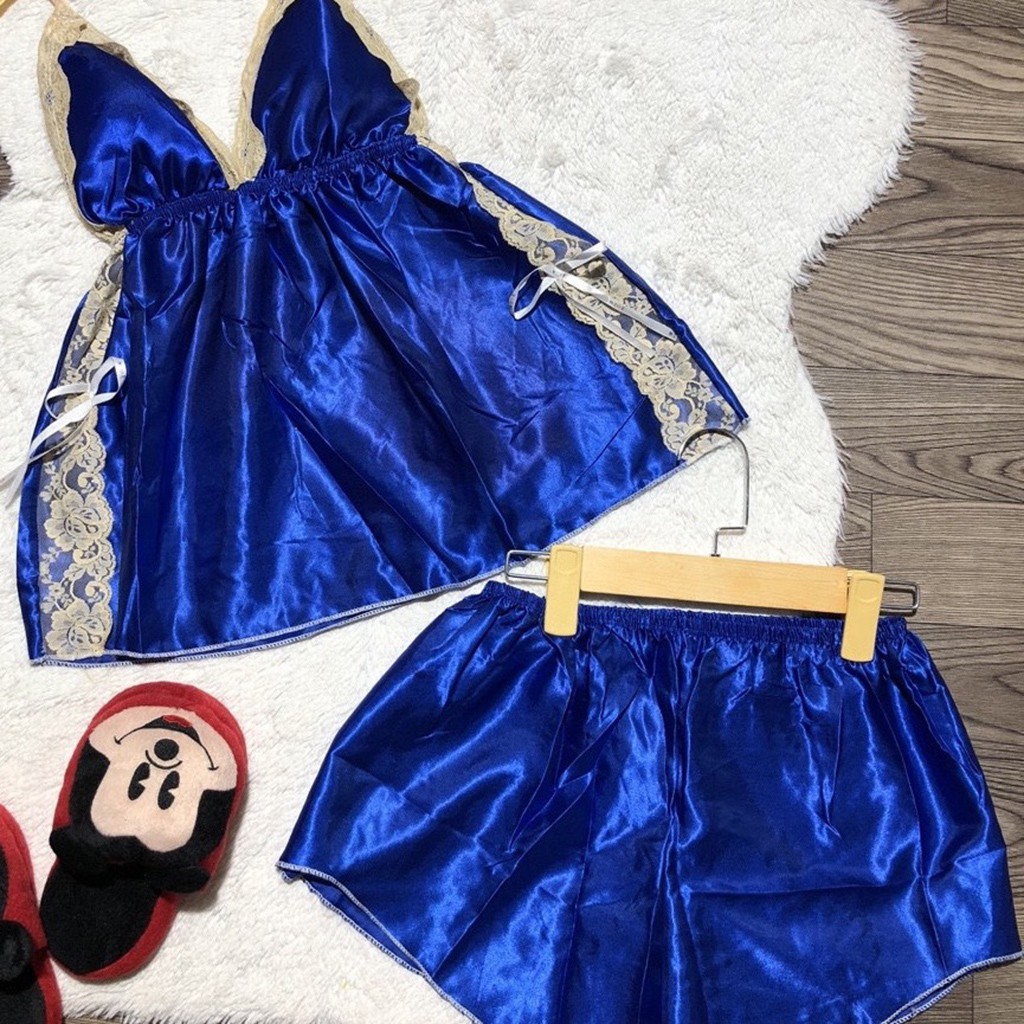 Đồ ngủ gợi cảm ⭐️ FREE SHIP ⭐️ Đồ ngủ lụa hai dây có ren nơ và có mút, DN7 | BigBuy360 - bigbuy360.vn