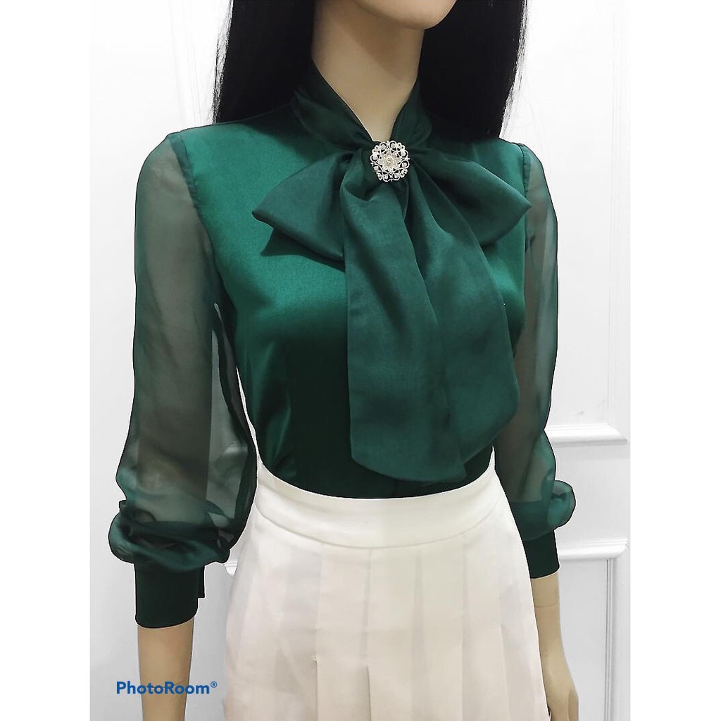 Áo sơ mi trắng thắt nơ♥️ vải đẹp♥️ áo công sở nữ dài tay phom ôm vải voan | BigBuy360 - bigbuy360.vn