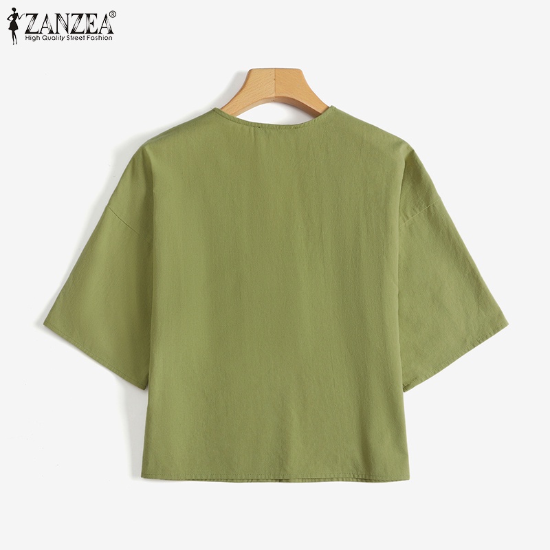 Áo tay lỡ Zanzea cổ chữ V dáng rộng thời trang Châu Âu
