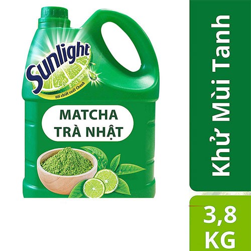 Nước rửa chén Sunlight Extra khử mùi tanh Matcha trà Nhật 3.8kg