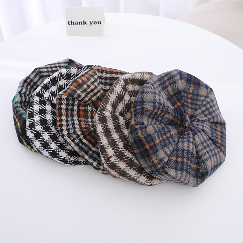 Nón Beret Len Họa Tiết Ca Rô Phong Cách Anh Quốc Thời Trang Dành Cho Các Bé