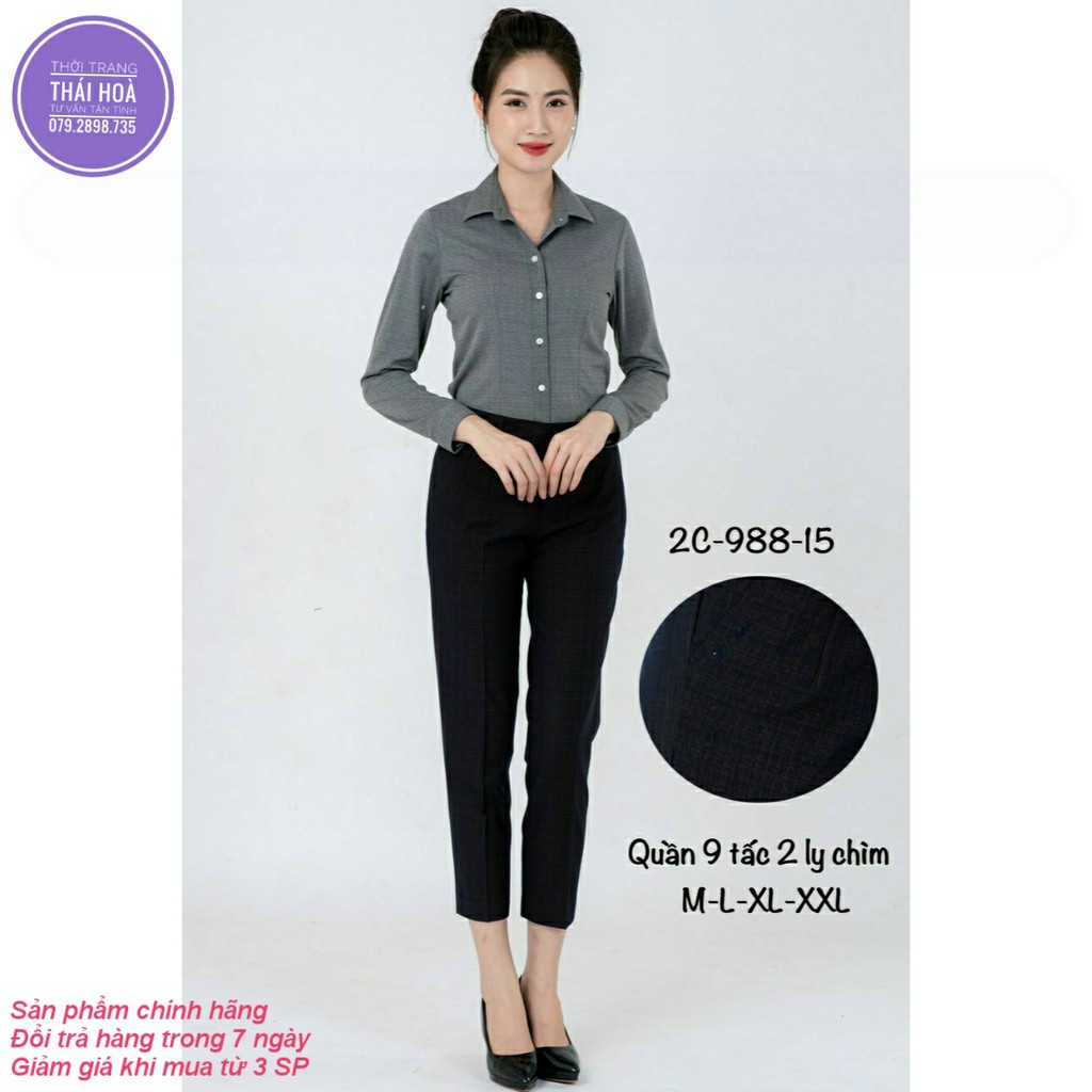 Quần tây Thái Hòa 9 tấc 2ly chìm xanh đen mã 2C-988-15