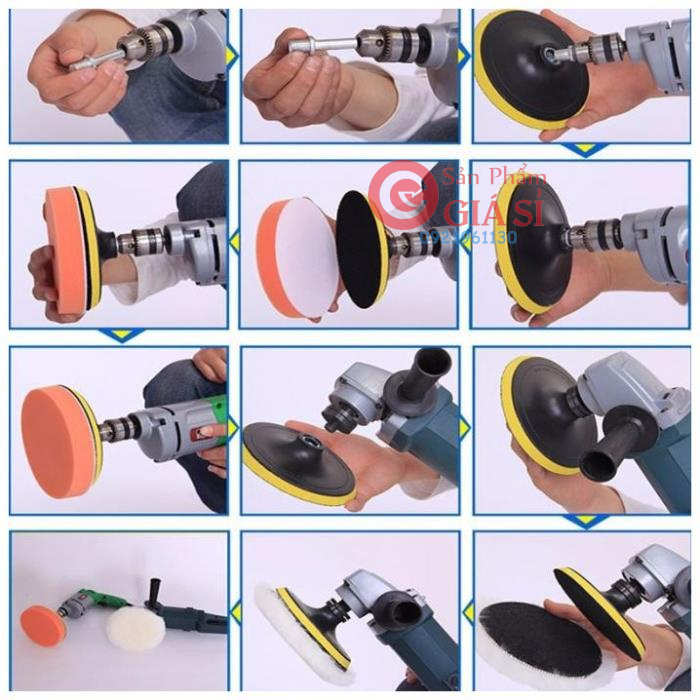 Bộ đầu đánh bóng xe mini gắn máy khoan - Mút đánh bóng xe máy ô tô - Phớt đánh bóng chăm sóc làm đẹp xe hơi ❤️freeship❤️
