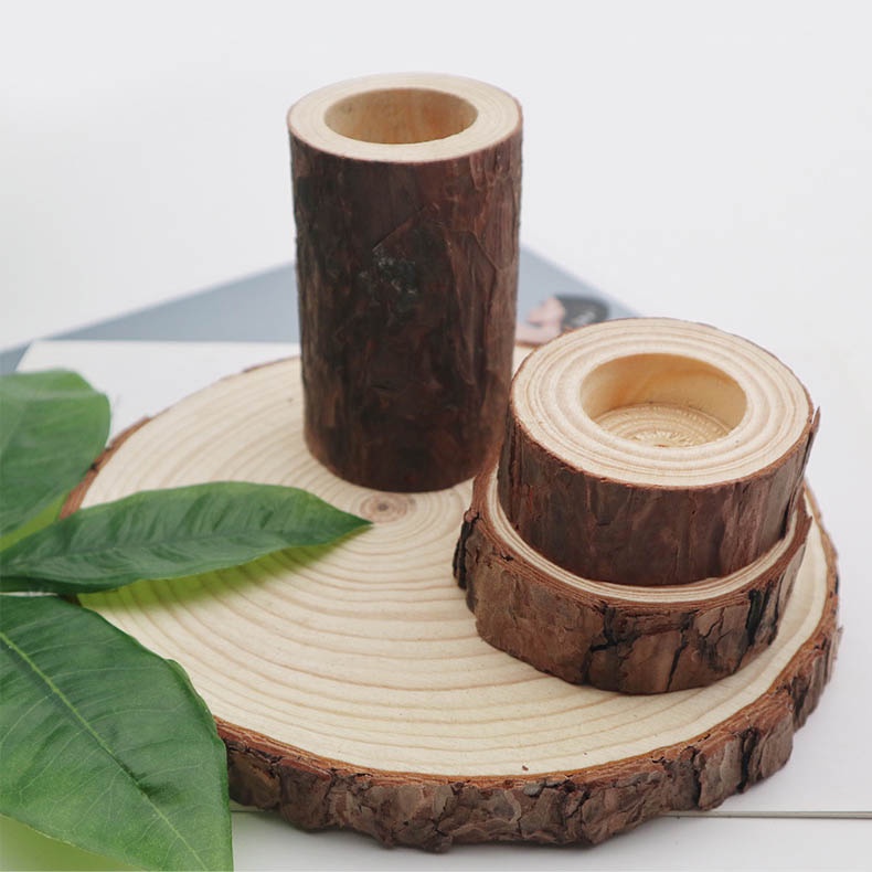 Chân Nến Dạng Khúc Gỗ Decor, Phụ Kiện Chụp Ảnh