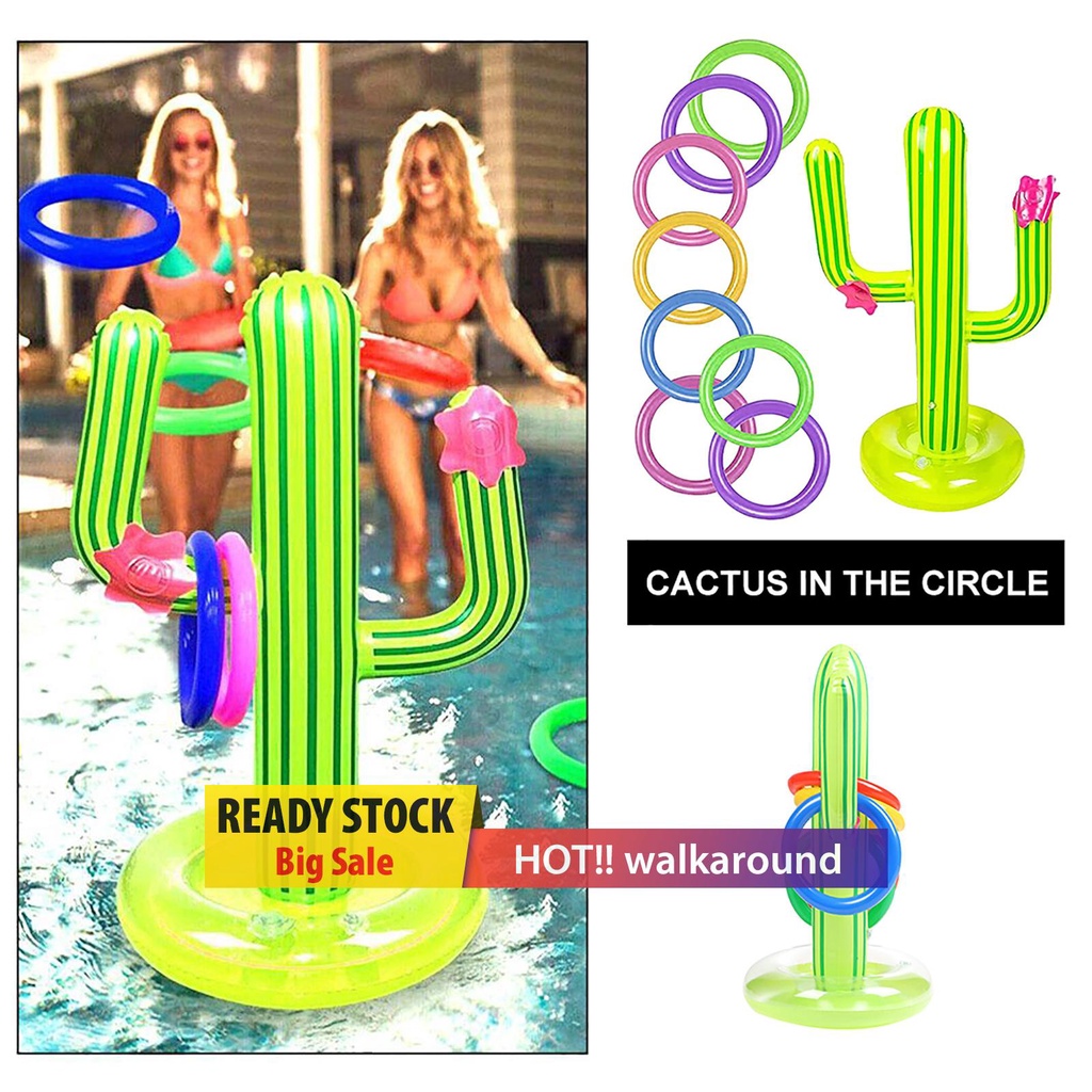 walkaround Water Game Inflatable Cactus Ring Toss Game Set Pool Beach Lawn Party Toy