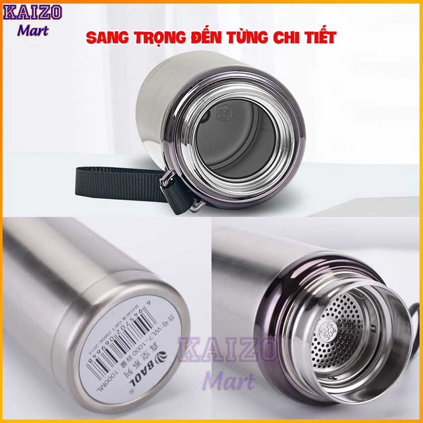 Bình nước giữ nhiệt BaoL  600ML/780ML/1000ML/1200ML Inox cao cấp chống gỉ - Tặng khăn lau đa năng Bảo hành 3 tháng Kaizo