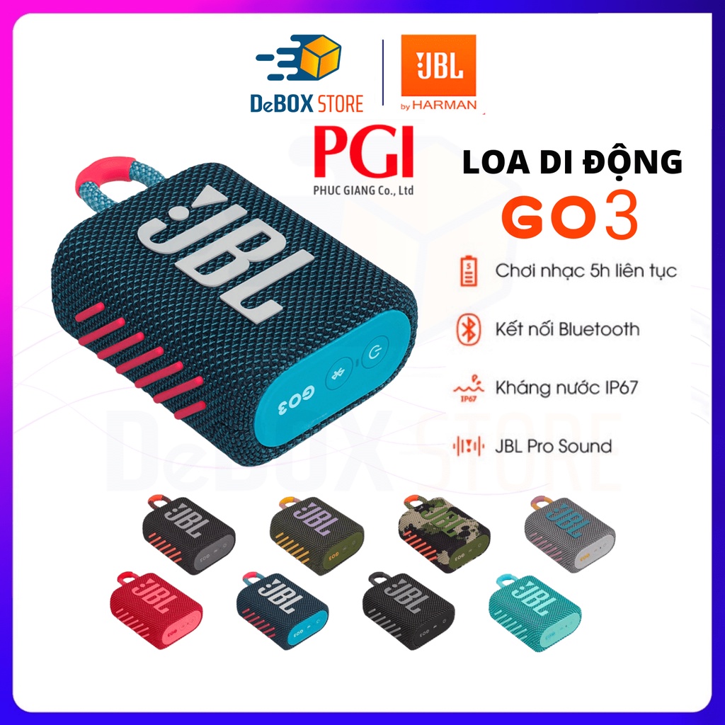 【CHÍNH HÃNG PGI】Loa Bluetooth Mini JBL Go 3 | Go 2 New 100% Kháng nước IP67 | Thời lượng pin 5h | USB Type C- Chính Hãng