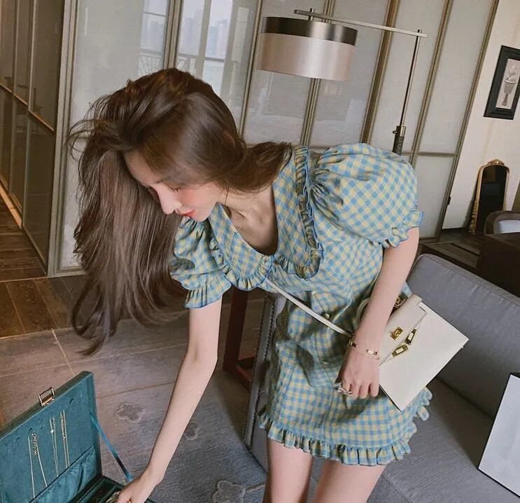 Đầm nữ BH tay ngắn kẻ sọc caro thời trang