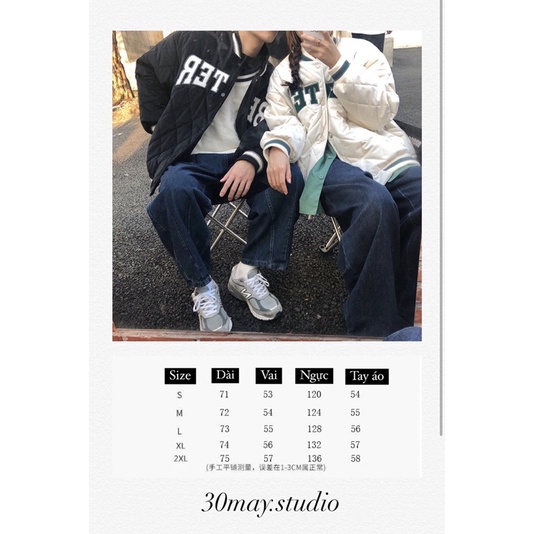 Áo khoác bomber bóng chày form rộng đệm cotton thêu chữ unisex Hàn quốc