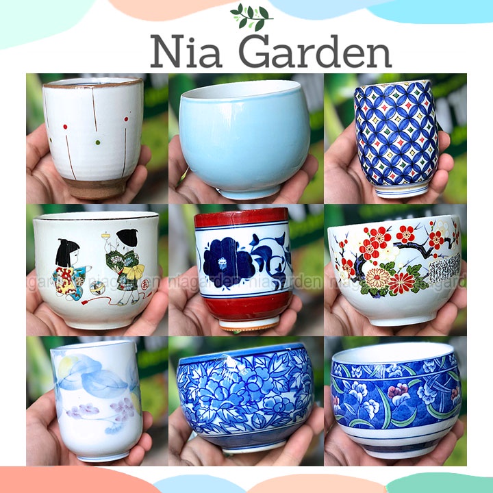 (G140) Chậu sứ trồng sen đá xương rồng gốm sứ Nhật Bản mini (đã khoan lỗ) Nia Garden GSN