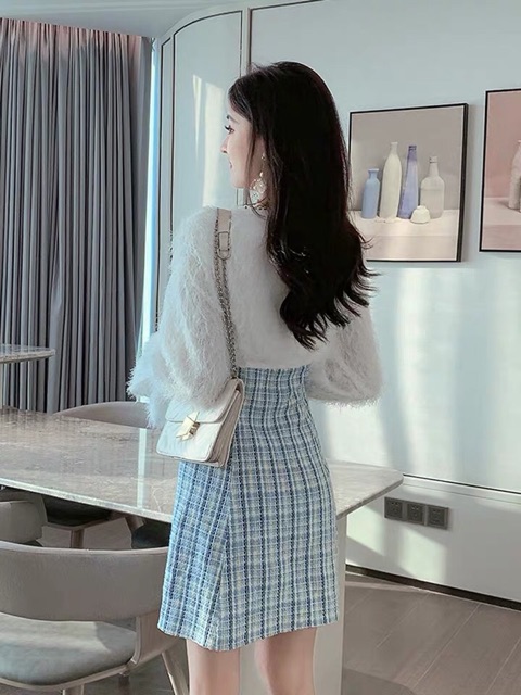 [CÓ SẴN-size S] Đầm dạ caro tiểu thư cổ v(Có ảnh thật) | BigBuy360 - bigbuy360.vn