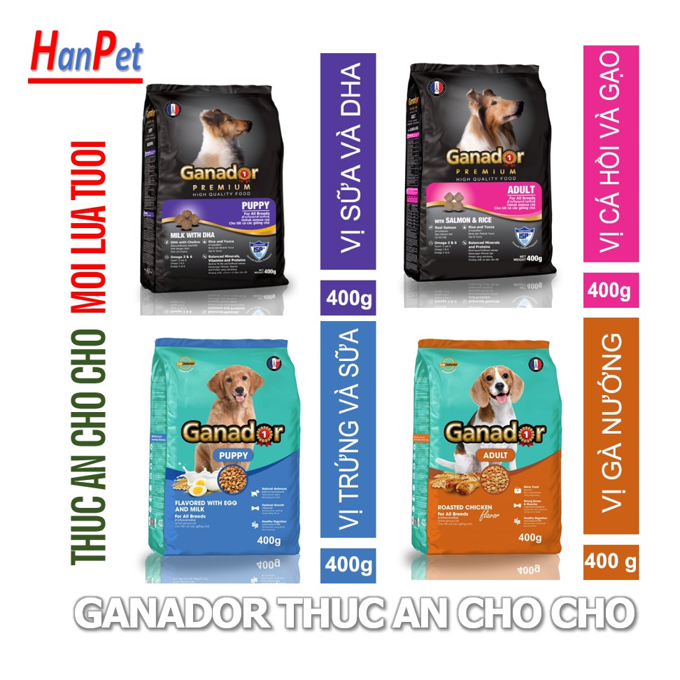 HN. Gói 400gr Thức ăn chó GANADOR dành cho các loại chó (hanpet 209)