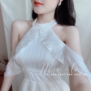 ĐẦM CỔ YẾM RỚT VAI TẦNG LỤA XƯỚC [kèm ảnh thật]