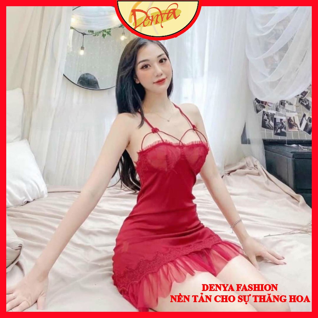 Váy ngủ dễ thương FREE SHIP Đầm ngủ 2 dây lụa satin, tà xếp ly nhiều tầng quyến rủ D13