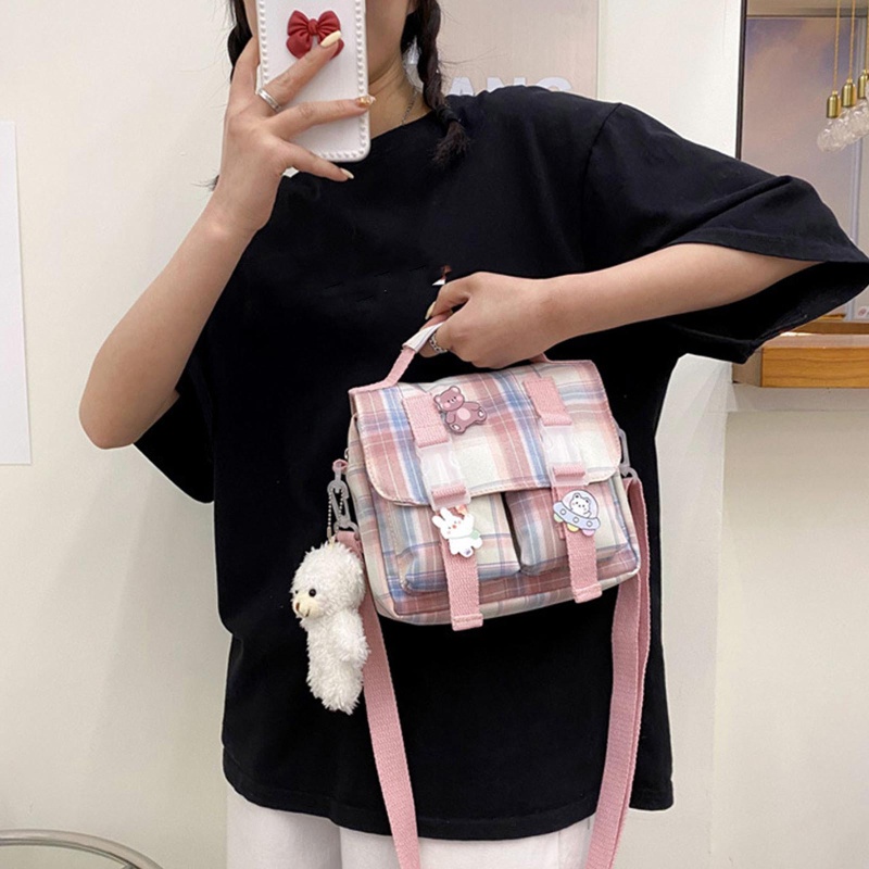 Túi Xách Nylon Kẻ Sọc Màu Tương Phản Dễ Thương Phong Cách Nhật Bản Cho Nữ