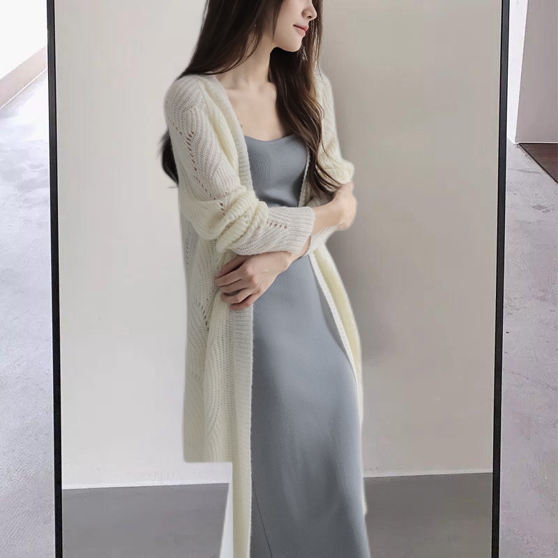 Áo Khoác Cardigan Dệt Kim Dáng Rộng Màu Xanh Lá Phong Cách Pháp Thời Trang Mùa Hè Chống Nắng Cho Nữ