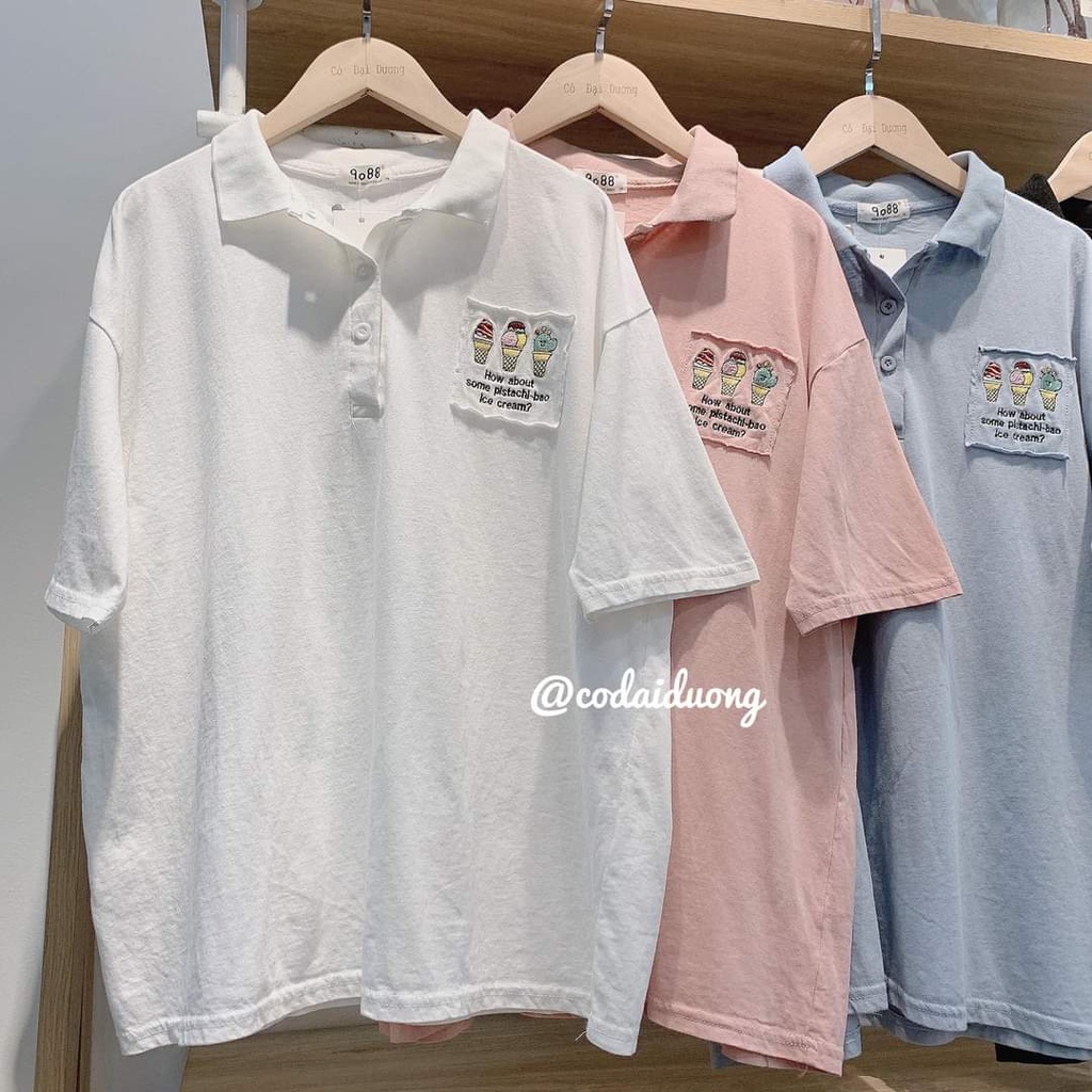Áo Polo Nữ Tay Lỡ Hình Kem Ly Có Cổ Phông Rộng Unisex Đủ 4 Màu | BigBuy360 - bigbuy360.vn
