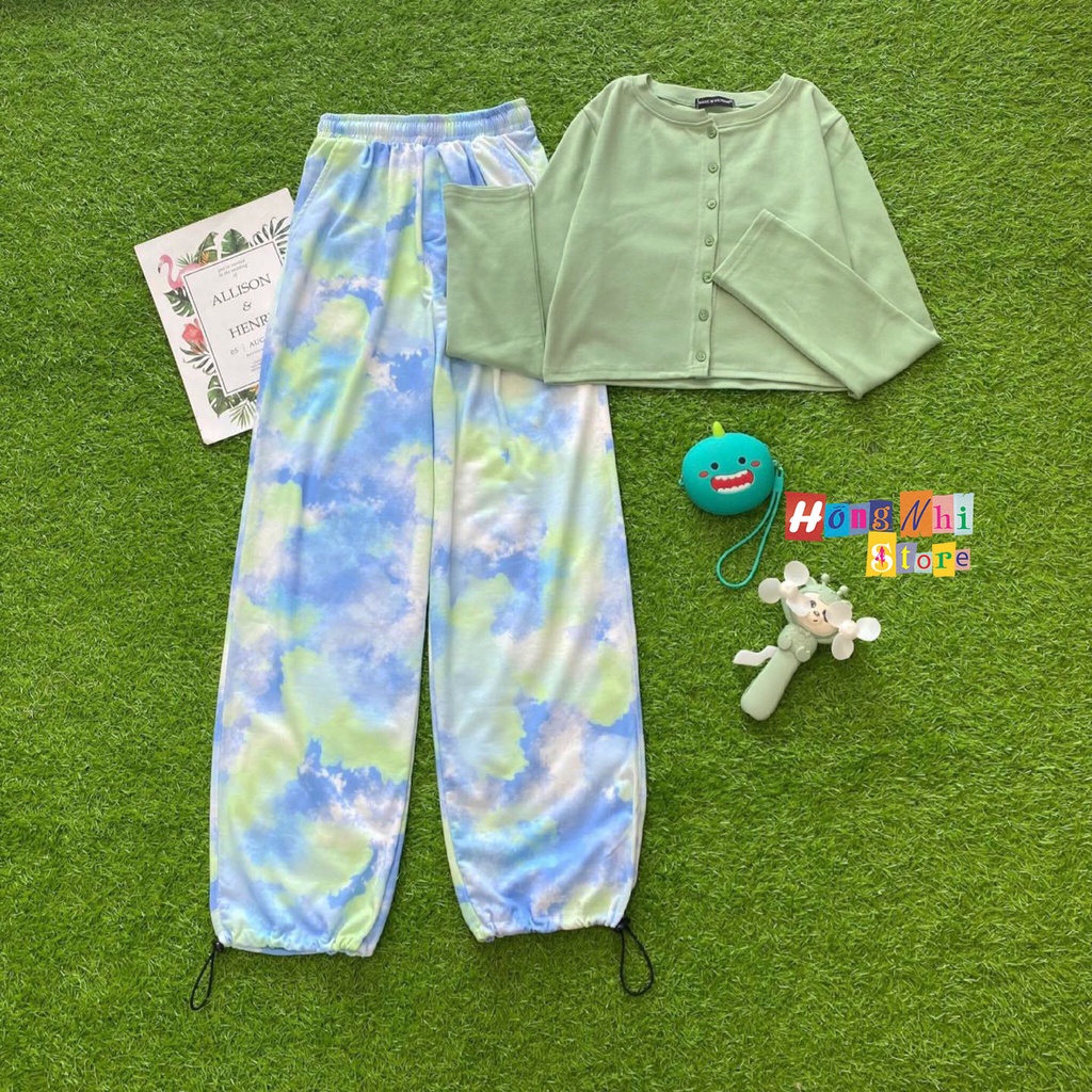Quần Jogger 3D Ulzzang Unisex Jogger Loang Màu Dây Rút Lai Ống Rộng Xanh Bầu Trời - MM
