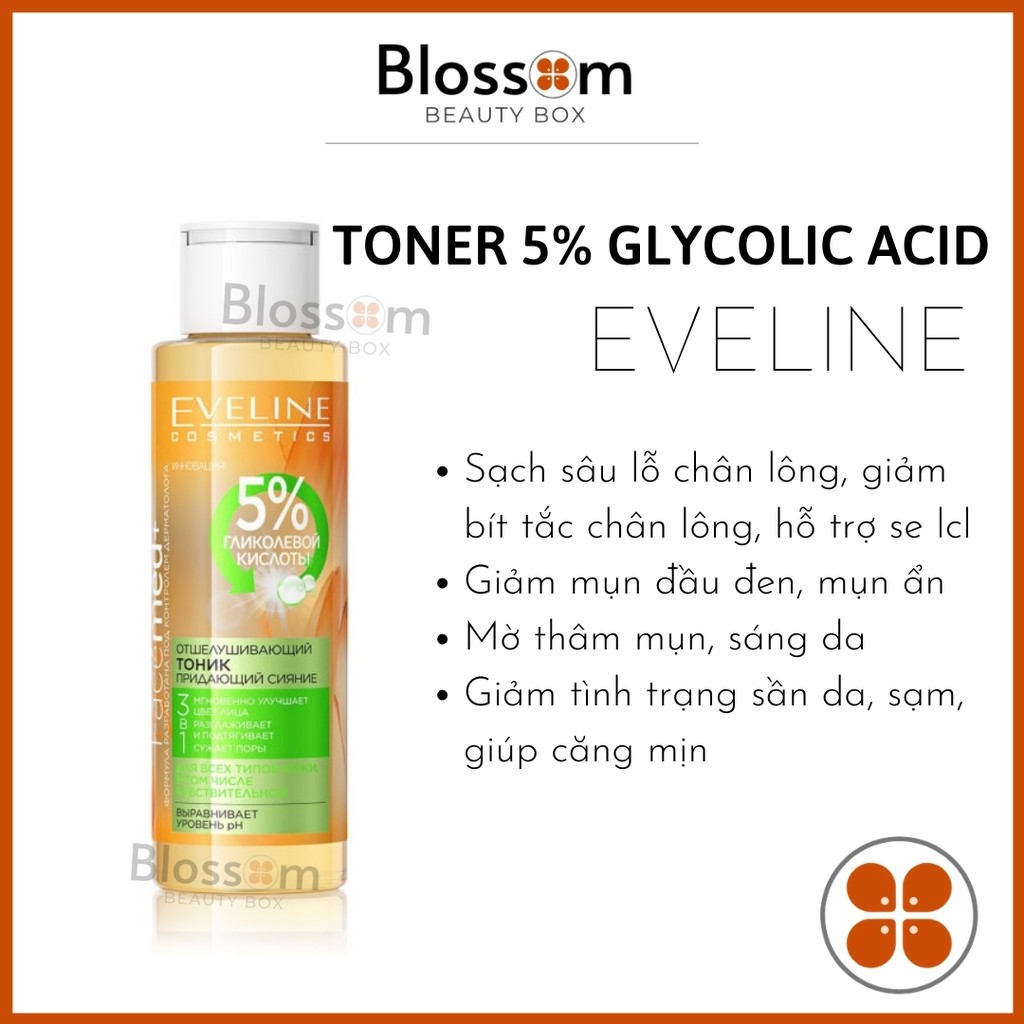 Nước hoa hồng Toner Eveline 5% glycolic acid 110ml