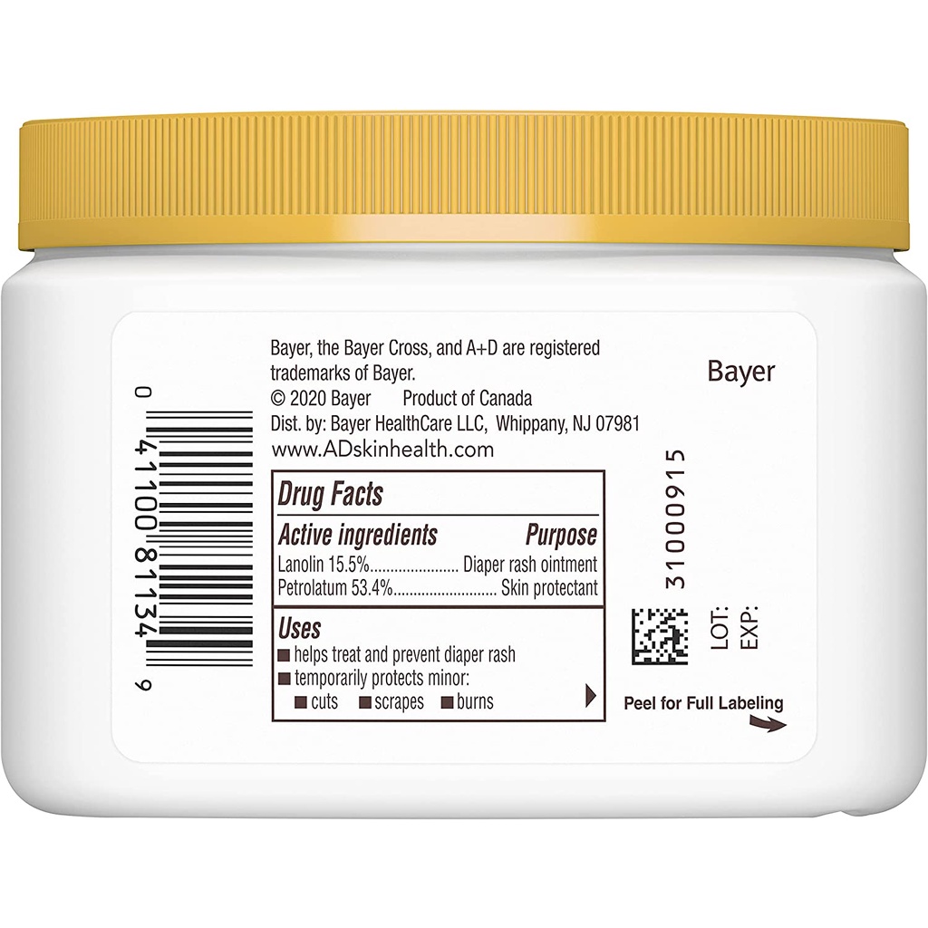 |Mẫu mới| A+D Original Diaper Rash Ointment Kem chống hăm với thành phần Lanolin and Petrolatum 454g