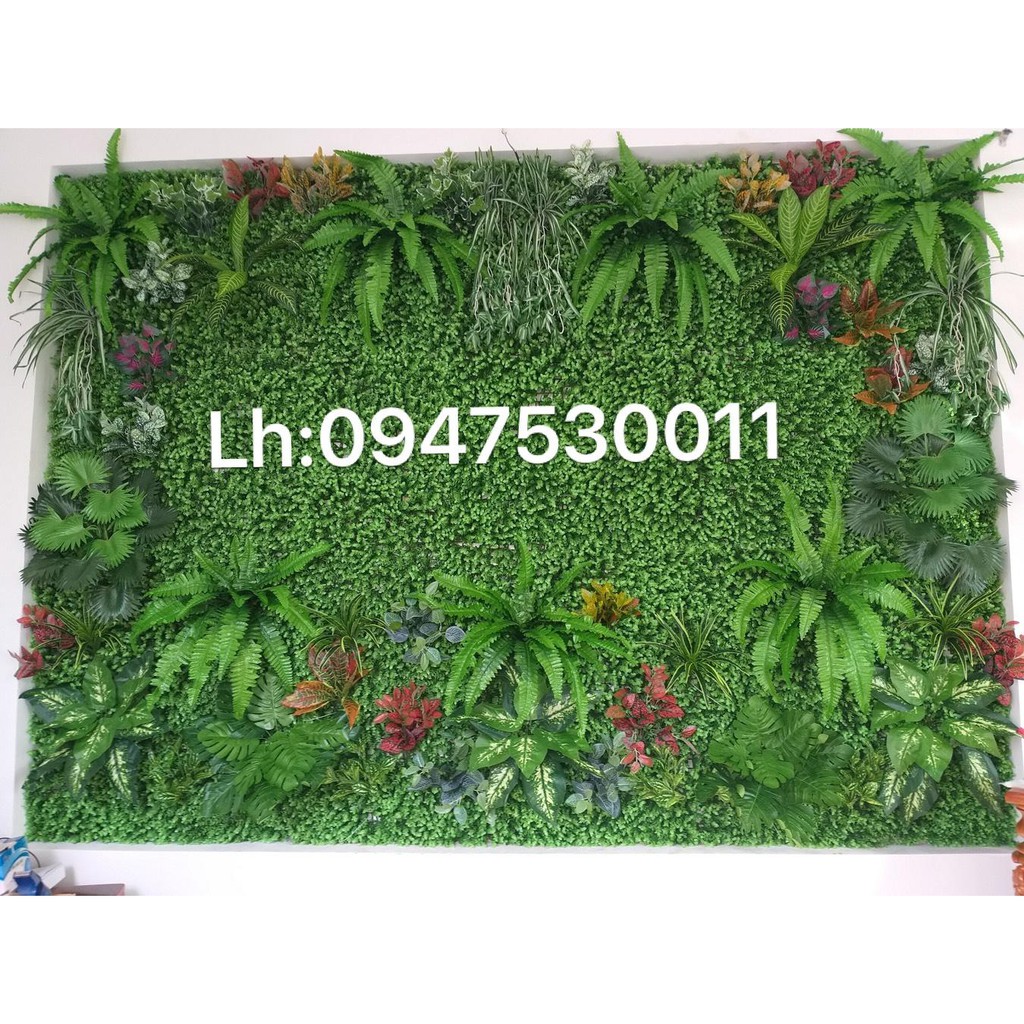 Thảm cỏ nhựa treo tường có đính hoa, tấm cỏ nhựa tai chuột trang trí. kích thước 40cm*60cm