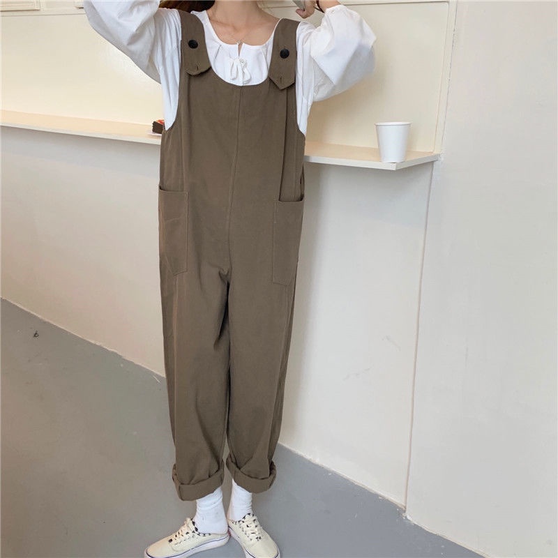 [Hàng Có Sẵn Bán Chạy]~2022 Quần Yếm Ống Rộng Mùa Xuân Thu Phong Cách Hàn Quốc Giản Dị Dành Cho Nữ Sinh