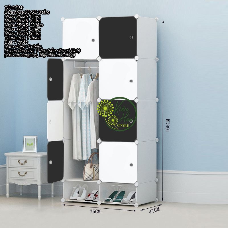 TỦ QUẦN ÁO NHỰA LẮP GHÉP 8 Ô CÓ GIÁ GIÀY SÂU 47CM (nhiều màu sắc lựa chọn) (Kiều Hoa Store)