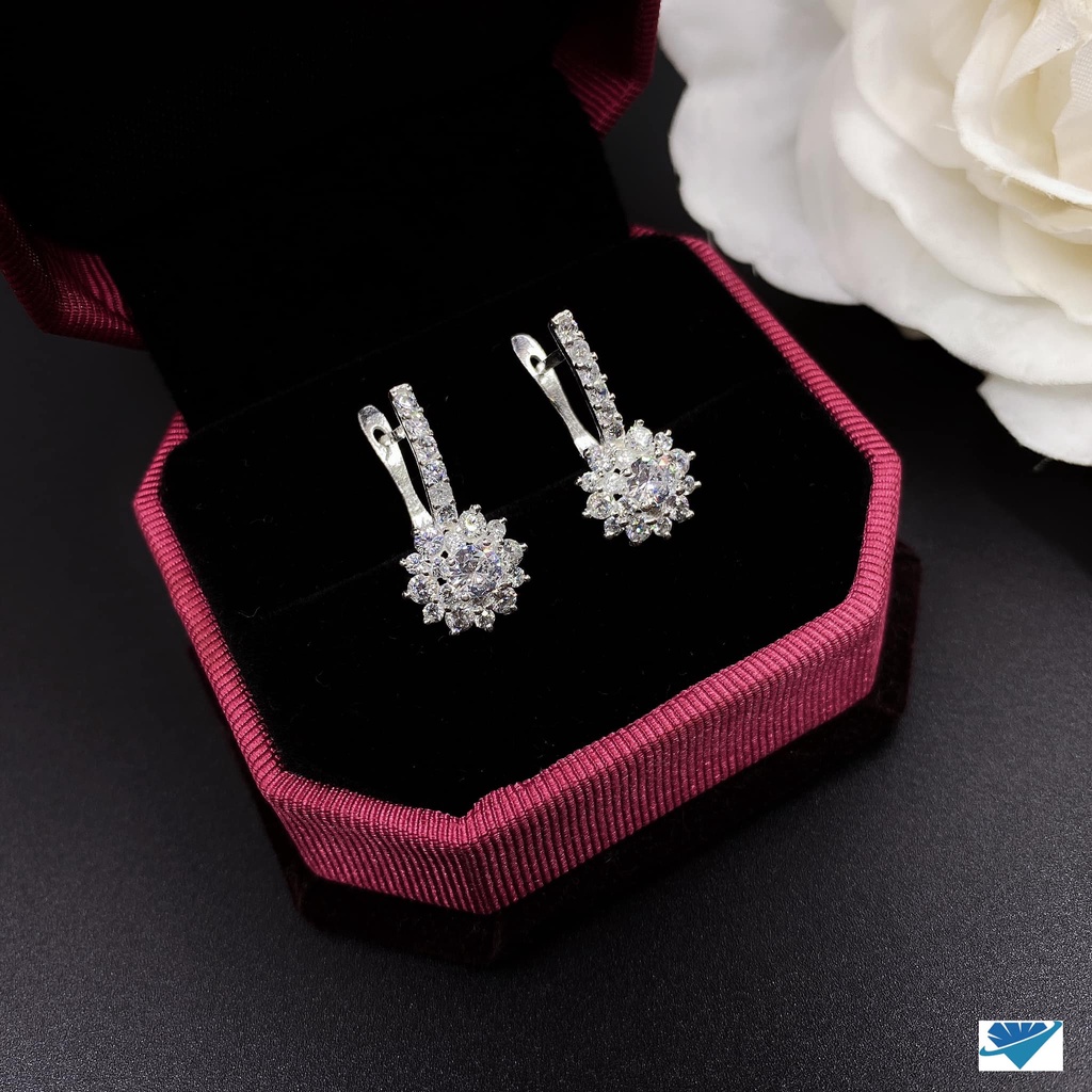 BÔNG TAI HOA BẠC CHỐT BẬT- BÔNG TAI CHỐT BẬT