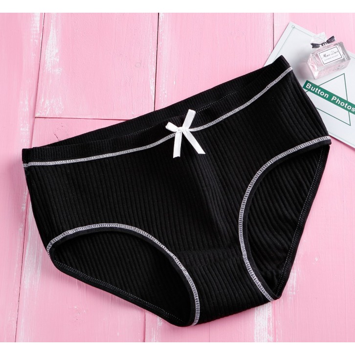 Quần lót nữ cotton gân tăm viền đen phối nơ xinh có chọn màu chọn size Q 105 - CHILL HOUSE