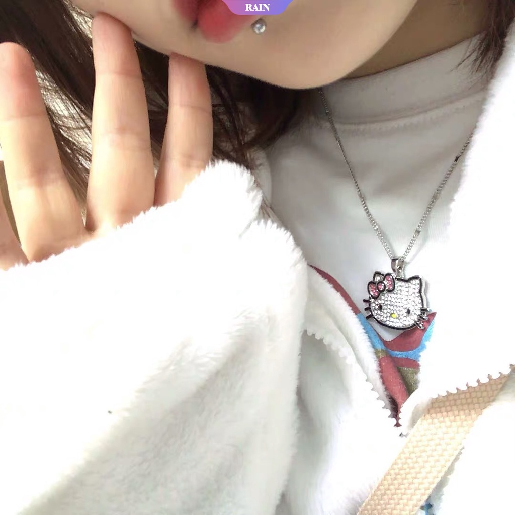 SANRIO Vòng cổ Mặt Hình Mèo Hello Kitty Đính Đá Dễ Thương Thời Trang