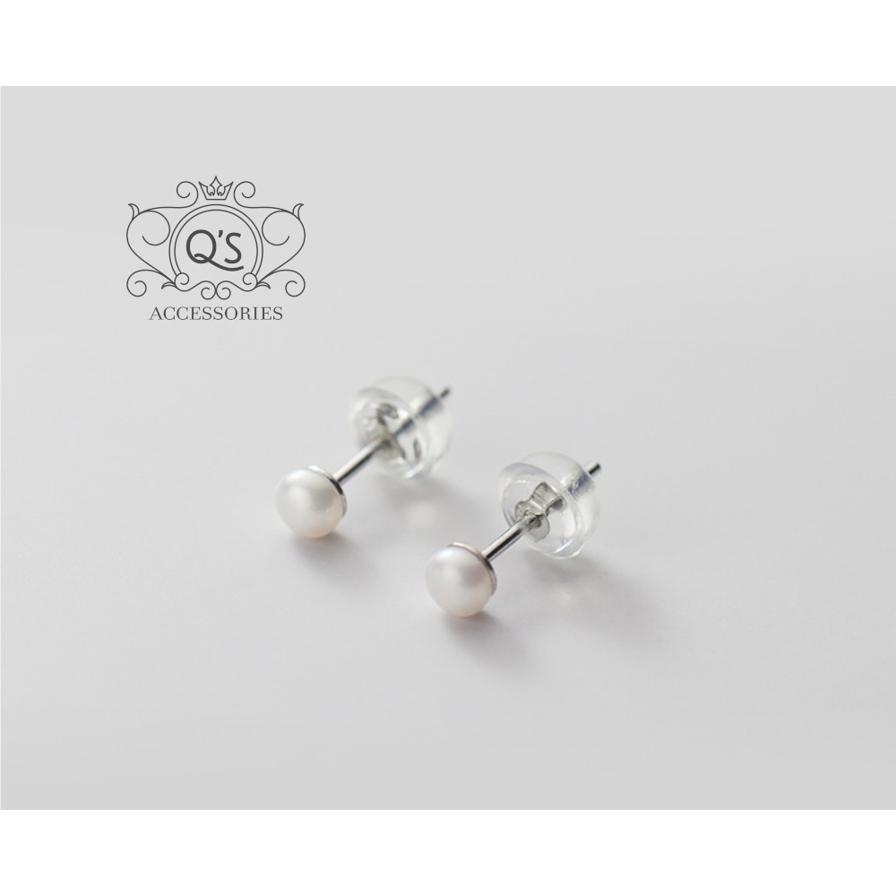 Bông tai bạc 925 ngọc trai nhân tạo khuyên nụ trơn mini tròn tối giản S925 PEARL Silver Earrings QA SILVER EA200801