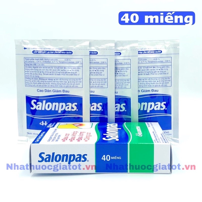 CAO DÁN SALONPAS  hộp 40 miếng giảm đau cơ, đau lưng, đau gối, bong gân