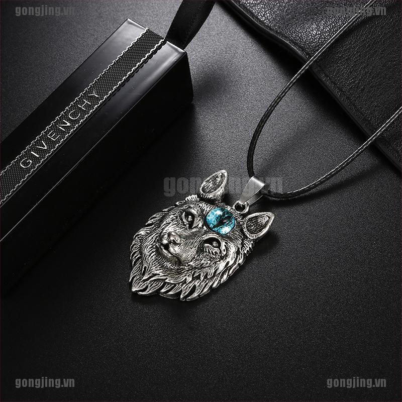 Dây Chuyền Mặt Đá Ruby Hình Mắt Sói Phong Cách Vikings Rune Punk Cho Nam