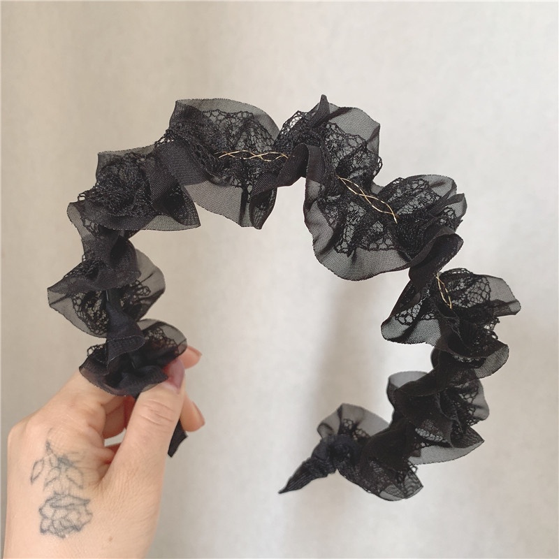 Băng Đô Vải Ren Bản Rộng Chống Trượt Phong Cách Hàn Quốc Cho Nữ