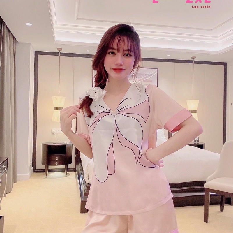 [BIGSIZE] bộ lụa satin quần đùi cổ tim mềm mịn mát