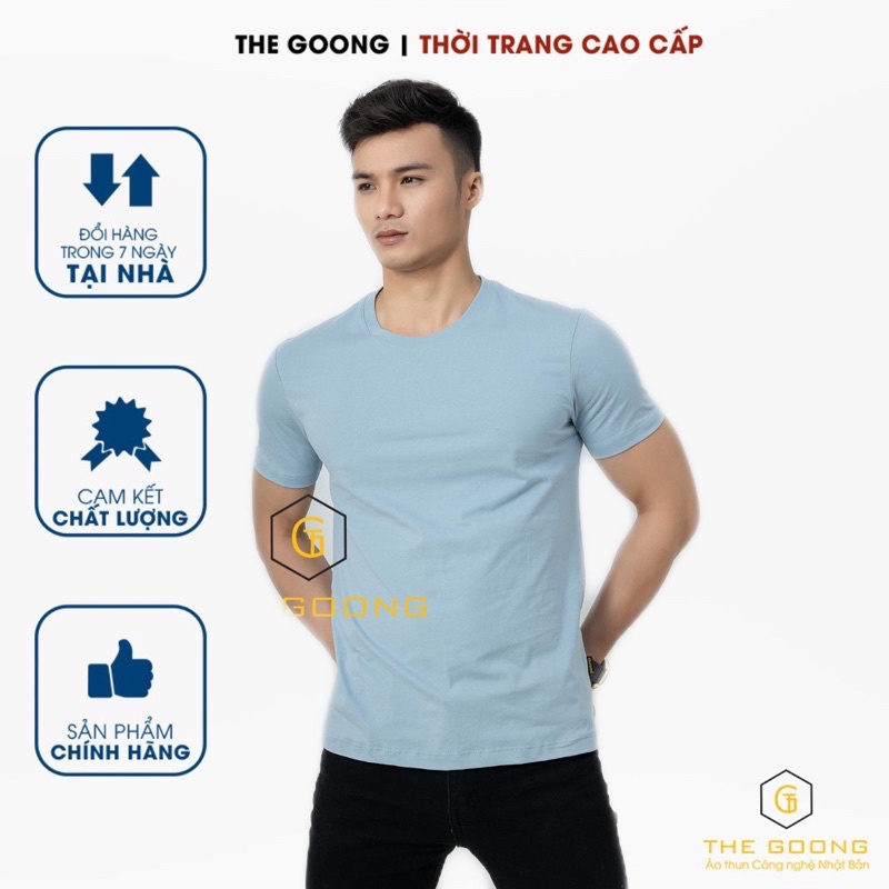 Áo Phông Trơn Nam TheGoong Cổ Tròn, Áo Thun Basic Cotton Cao Cấp Hàng Hiệu Thoáng Mát Kháng Khuẩn Tay Ngắn Màu Xanh Khói